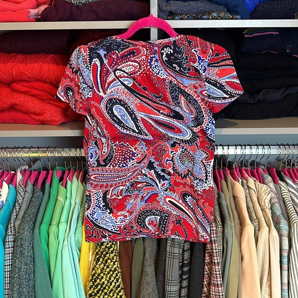 Talbots red/blue/white paisley print short sleeve scoop neck top size XS​ - Picture 3 of 3